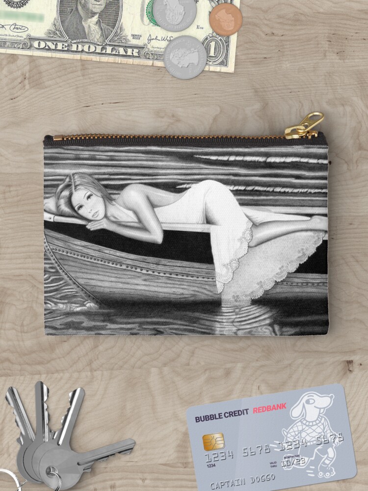 Thumbnail 3 of 4, Zipper Pouch, MARISABEL Black & White Original Pencil Drawing designed and sold by InmaVassar.