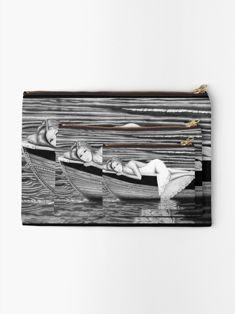 Thumbnail 2 of 4, Zipper Pouch, MARISABEL Black & White Original Pencil Drawing designed and sold by InmaVassar.