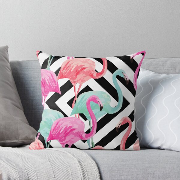 Artikelvorschau, Blaue und rosa Flamingos mit schwarzem weißem Diamant-Hintergrund entworfen und verkauft von Inspireaglow.