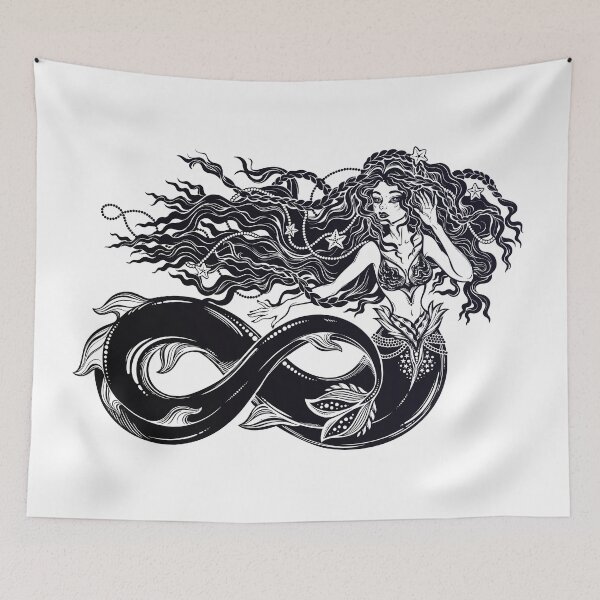 Item preview, Magical mermaid girl with fish tail as infinity sign and vintage style hair.  designed and sold by quantaarcana.
