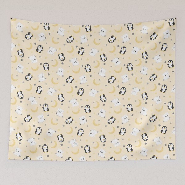 Aperçu de l'œuvre couverture pour bébé mignon pingouin animal ours polaire étoiles et lune avec texture dorée créée et vendue par IriSev.