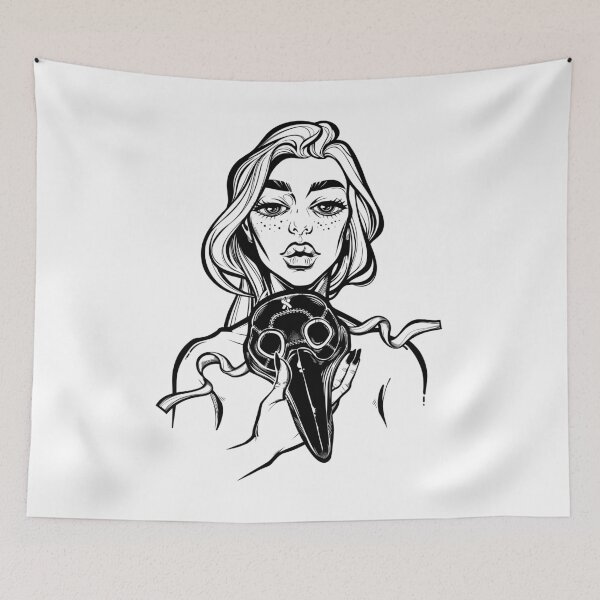 Item preview, Beautiful but sad woman holding a plague doctor mask. designed and sold by quantaarcana.