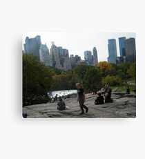 View of Wollman Rink, Central Park, from Rock Formation Canvas Print