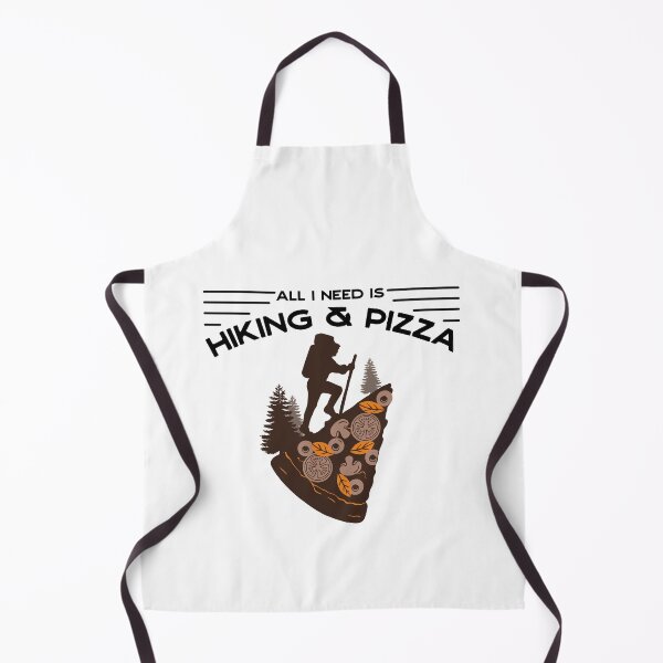 Item preview, all I need is hiking & pizza - landscape with pizza, trees and hiker silhouette designed and sold by Atleta-Cali.