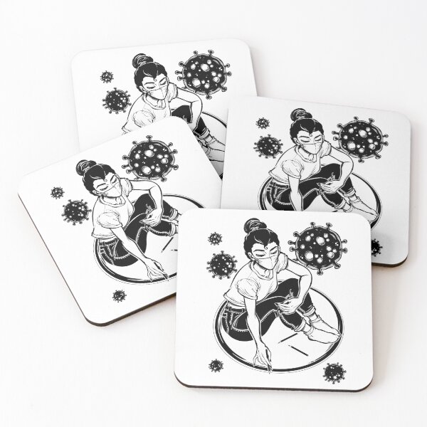 Item preview, Beautiful woman wearing a mask drawing circle as a symbol of social distancing or isolation in epidemic virus disease outbreak, health crisis. designed and sold by quantaarcana.