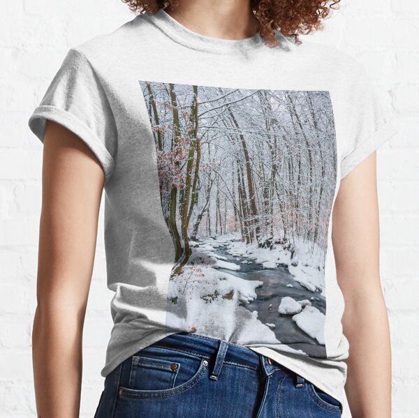 forest creek in winter forest Classic T-Shirt