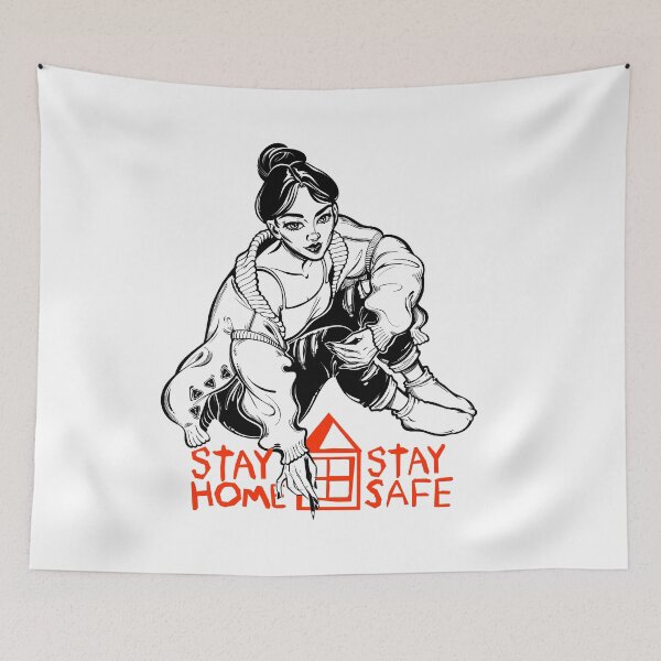 Item preview, Beautiful woman writing a message to the world to Stay Home. designed and sold by quantaarcana.