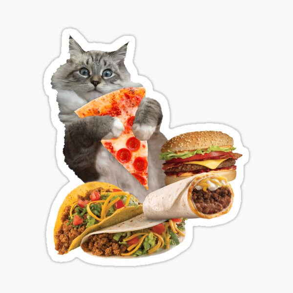 Cheeseburger Taco Pizza Cat Glossy Sticker