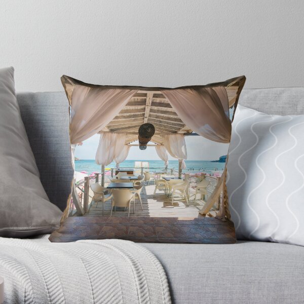 empty terrace with beautiful view in to the sea Throw Pillow