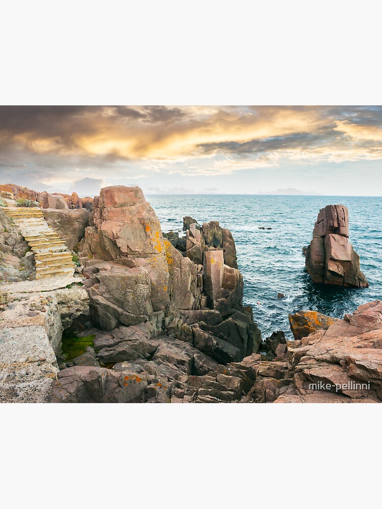 Thumbnail 3 of 3, Sticker, stone steps on rocky cliffs above the sea designed and sold by mike-pellinni.