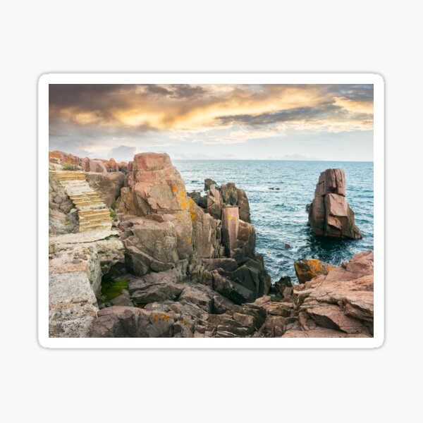 stone steps on rocky cliffs above the sea  Sticker