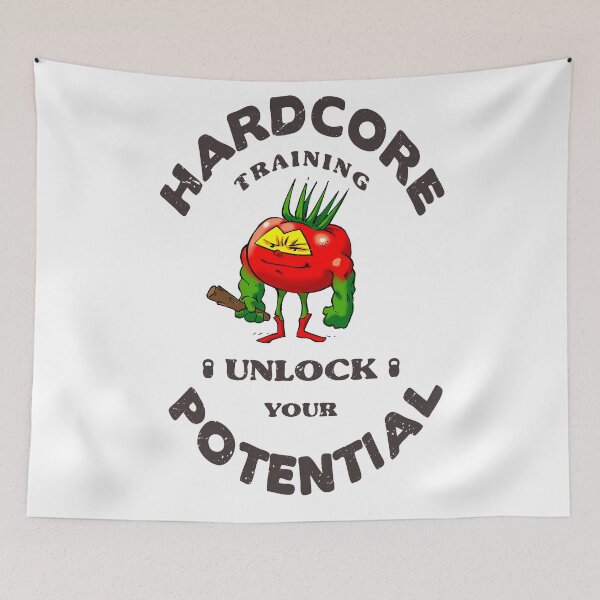 Item preview, Hardcore Training Unlock Your Potential Tomato The Barbarian Foodietoon Superhero Bodybuilder Workout Power-lifter Weightlifter designed and sold by ProjectX23.