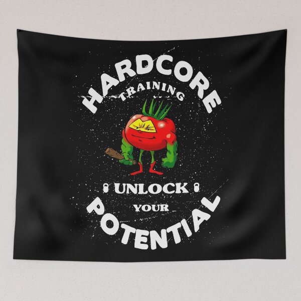 Item preview, Hardcore Training Unlock Your Potential Tomato The Barbarian Foodietoon Superhero designed and sold by ProjectX23.