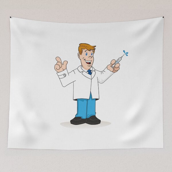 Item preview, Illustration depicting an caucasian man in a lab coat, doctor, teacher or pharmacist with a syringe in his hand. Ideal for institutional, training and institutional materials designed and sold by LucianoCosmo.