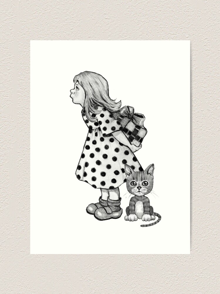 Cute Little Girl Standing on Stack of Books Pencil Drawing Art Print for  Sale by Joyce Geleynse