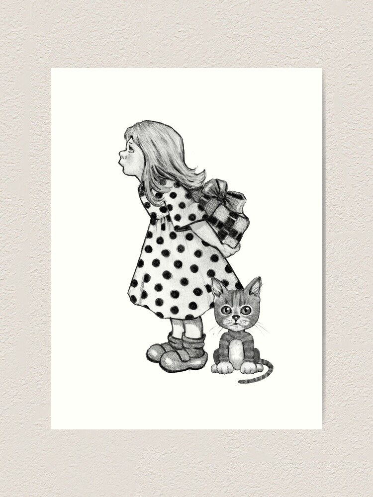 Cute Little Girl Standing on Stack of Books Pencil Drawing Art Board Print  for Sale by Joyce Geleynse