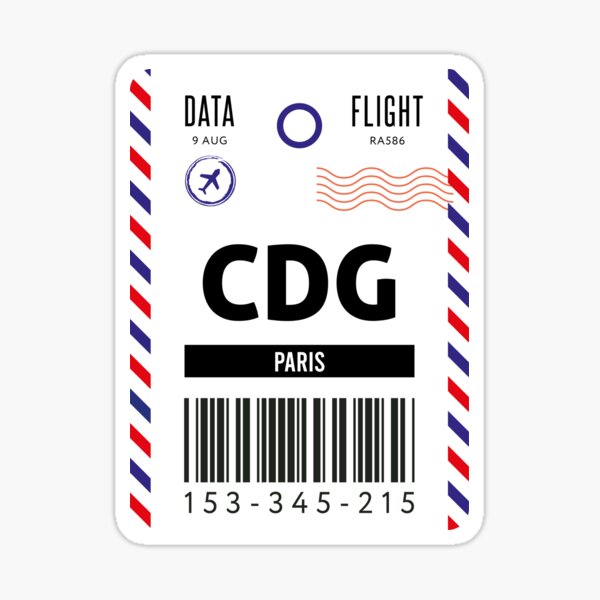 "Paris (CDG) Airport Code, Airport Vintage Luggage Tag" Sticker for