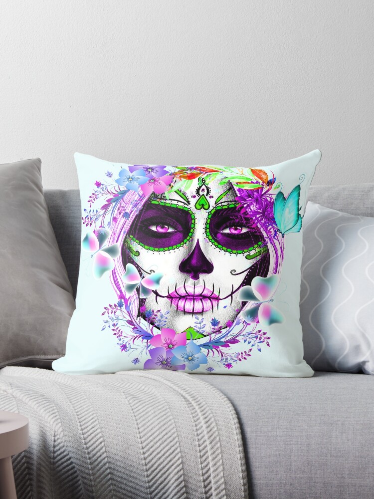 Catrina,Mexican Sugar Skull Lady Throw Pillow for Sale by Gothic