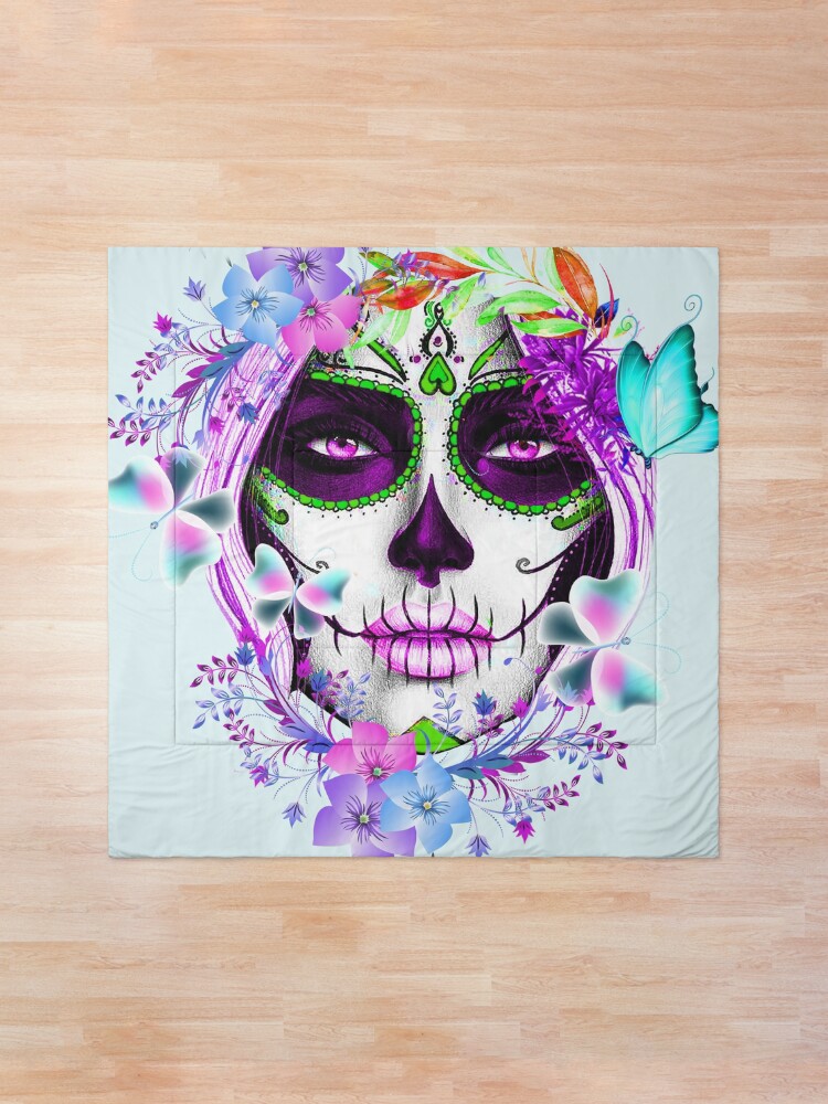 Queen sheet set day of the dead sugar skull halloween dia buy de los muertos black