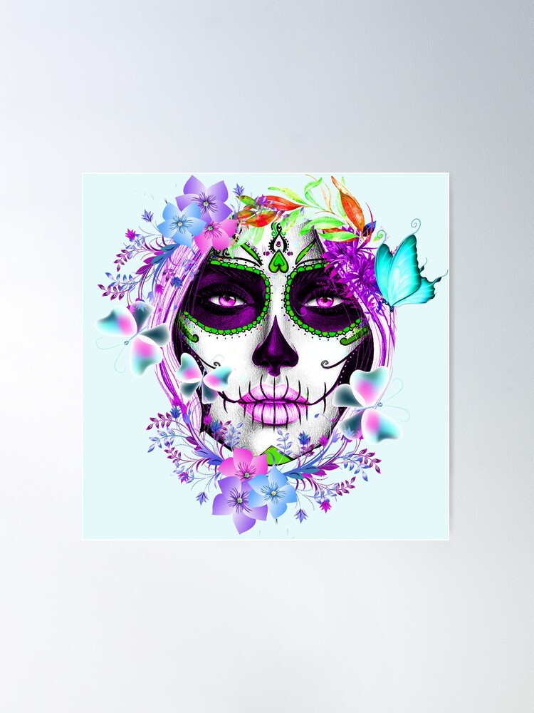 Scull Flower Arts Cute Mexican Macabre Skull Head, Gothic Gifts Poster for  Sale by W-creates