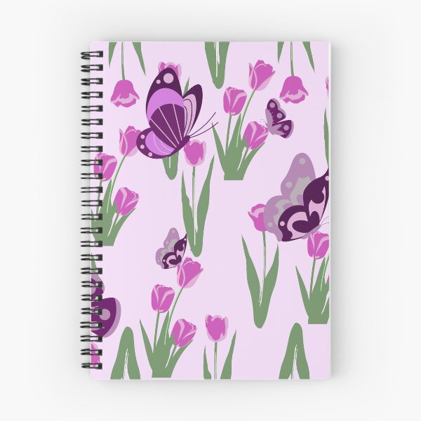 Aperçu de l'œuvre Papillons violets mignons dans un motif de champ de tulipes violettes créée et vendue par Graciouss.