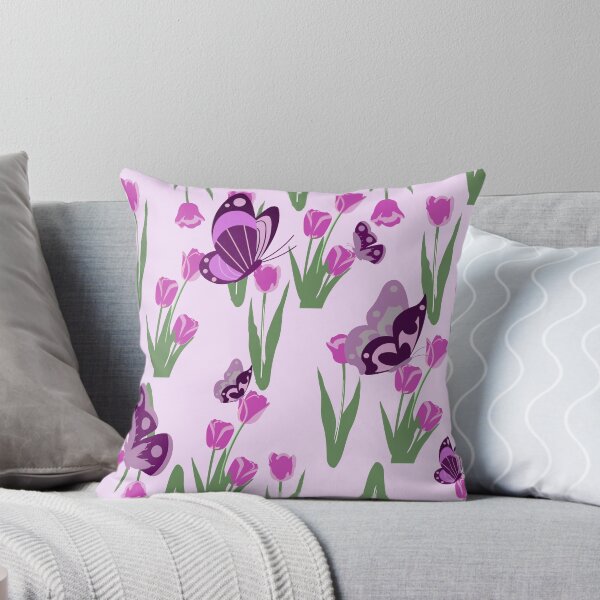 Aperçu de l'œuvre Papillons violets mignons dans un motif de champ de tulipes violettes créée et vendue par Graciouss.