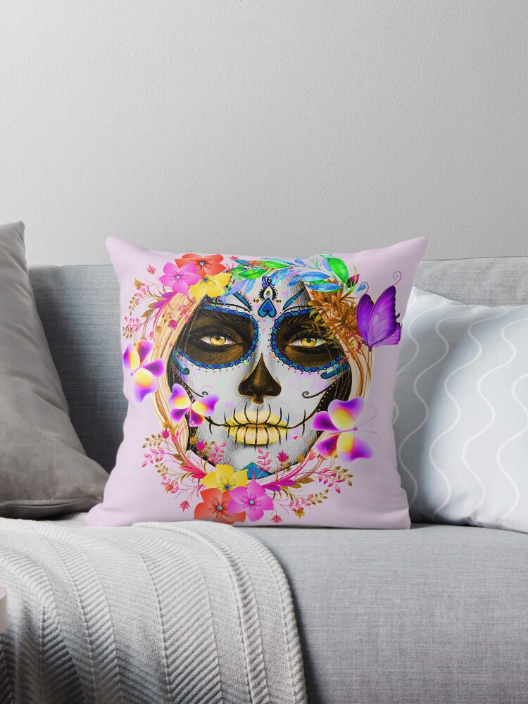 Catrina,Mexican Sugar Skull Lady Throw Pillow for Sale by Gothic