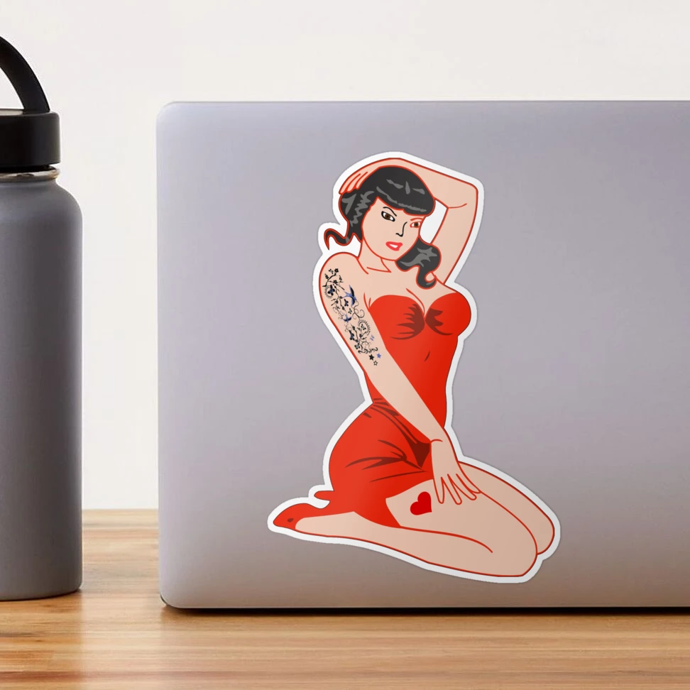Pin Up Girl Kneeling Sticker for Sale by thersant