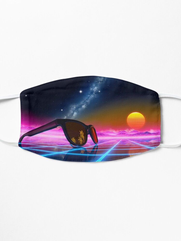 Alternate view of Sunglasses in a synthwave landscape Mask