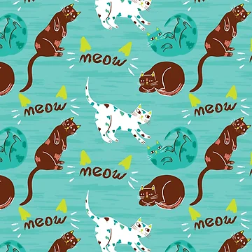 Artwork thumbnail, Cat pattern, teal pattern cats by patternme