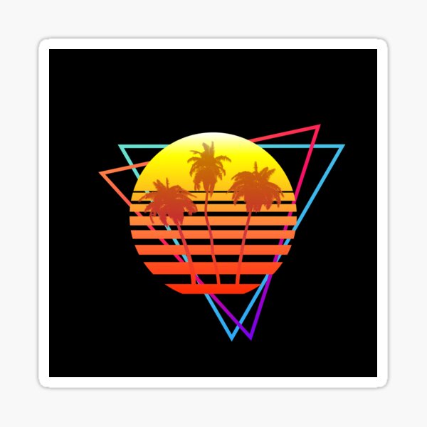 Synthwave Sun (with palm trees and triangles) Sticker