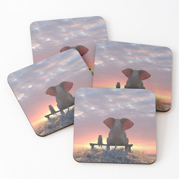 Item preview, elephant and dog watch the sunrise on the seashore designed and sold by Mike Kiev art.