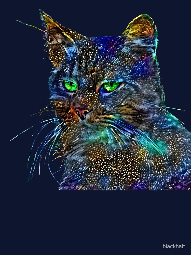 Thumbnail 7 of 7, Classic T-Shirt, Artificial neural style Starry night wild cat designed and sold by blackhalt.