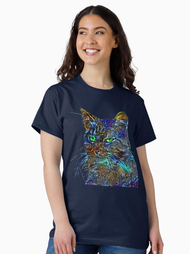 Thumbnail 2 of 7, Classic T-Shirt, Artificial neural style Starry night wild cat designed and sold by blackhalt.