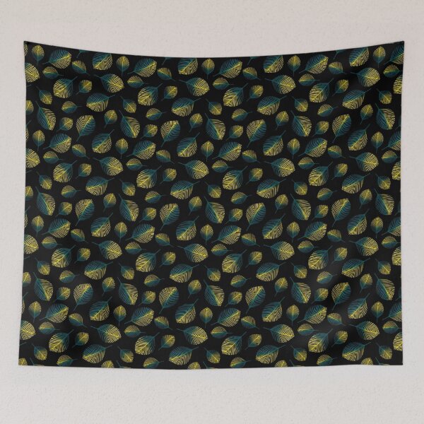 Item preview, black and blue pattern for the background postcards fabric nature leaves flowers	 designed and sold by IriSev.
