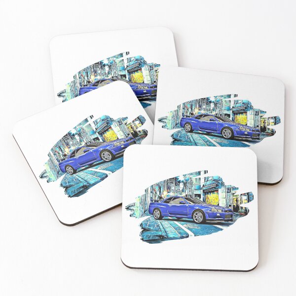 Item preview, R34 Skyline Blue Tokyo Night Print designed and sold by Auto-Prints.