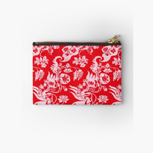 Item preview, ANTIQUE WHITE RED DAMASK FLOWERS AND LEAVES, DIAGONAL BIZARRE FLORAL PATTERN designed and sold by BulganLumini.