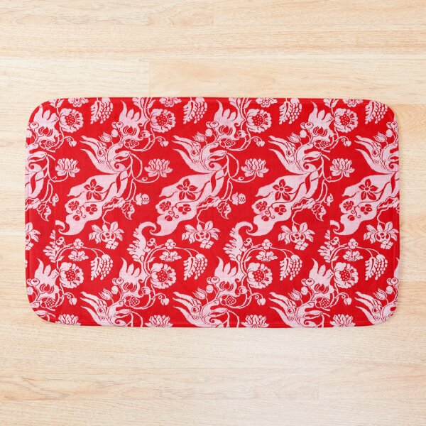 Item preview, ANTIQUE WHITE RED DAMASK FLOWERS AND LEAVES, DIAGONAL BIZARRE FLORAL PATTERN designed and sold by BulganLumini.