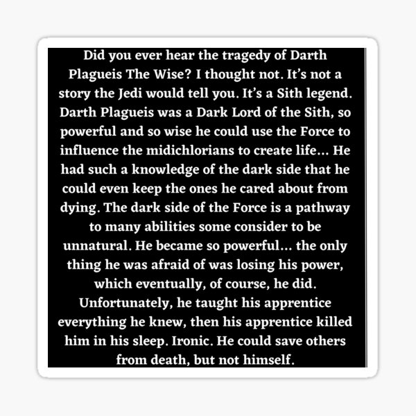 Vista previa del artículo con la obra «La tragedia de Darth Plagueis», diseñado y vendido por DecimusCraft.