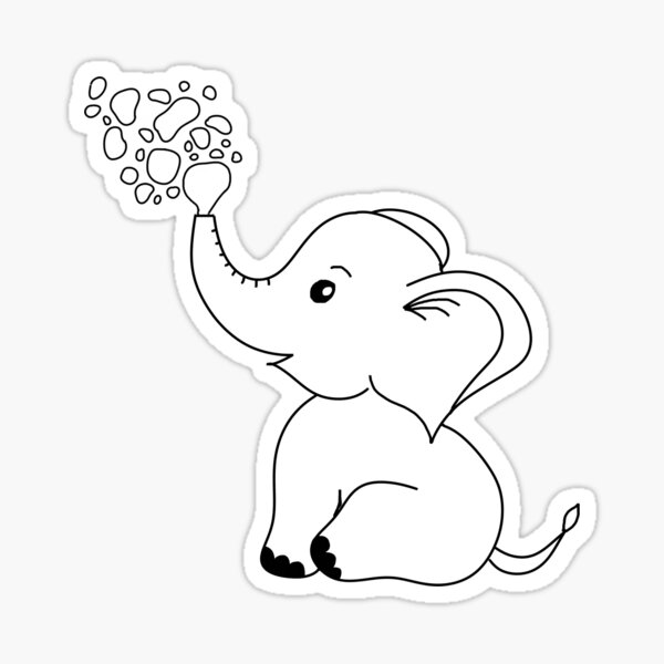 "Baby elephant sitting blowing bubbles line art" Sticker for Sale by