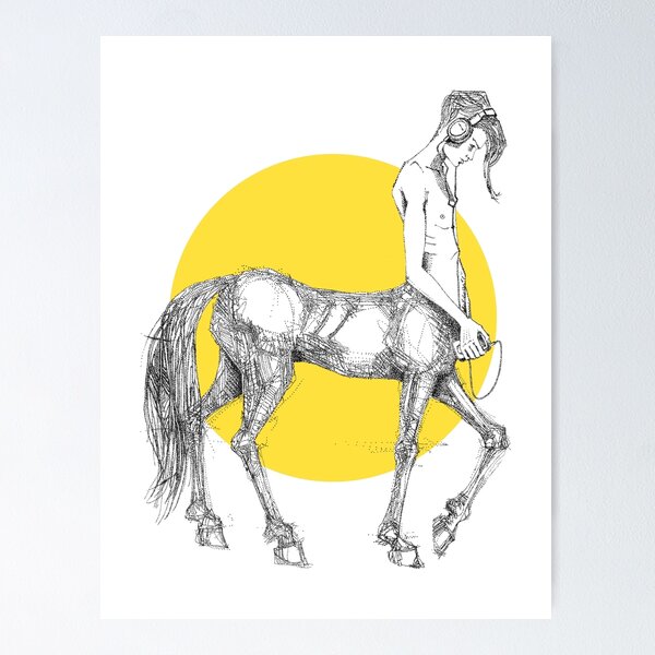 Item preview, Young centaur with headphones and mp3 player, yellow designed and sold by Francesco Carli.