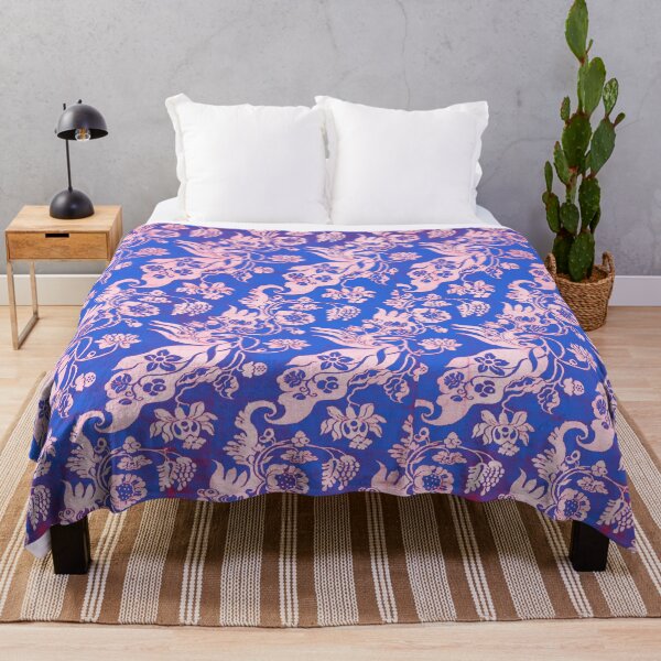 Item preview, ANTIQUE HAWAII BLUE PINK DAMASK FLOWERS AND LEAVES, DIAGONAL BIZARRE FLORAL PATTERN designed and sold by BulganLumini.