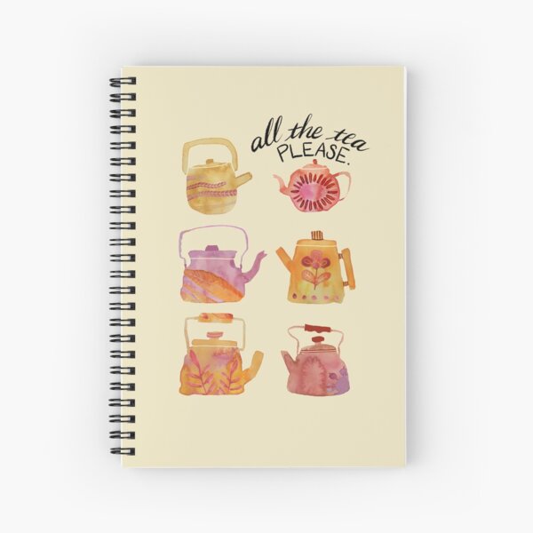 Watercolor Teapots - pink & yellow Spiral Notebook