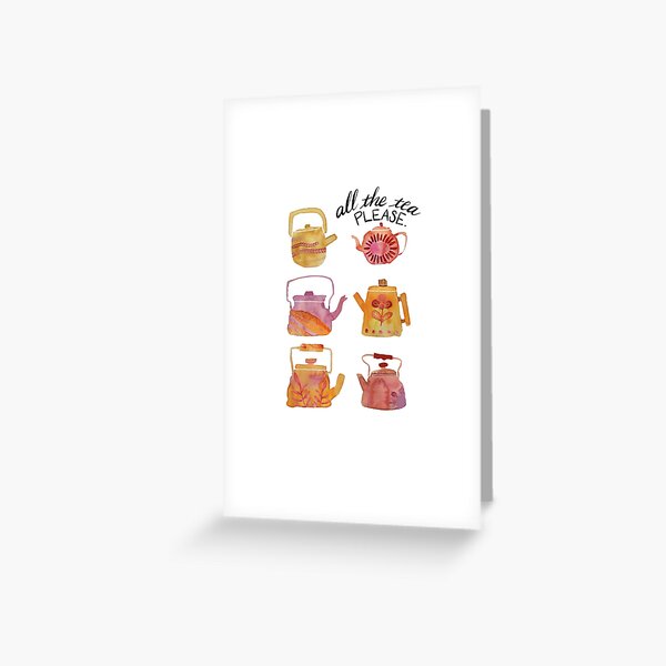 Watercolor Teapots - pink & yellow Greeting Card