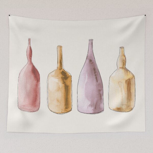 Item preview, Four watercolor bottles illustration. Warm tones. designed and sold by PandaAvenue.