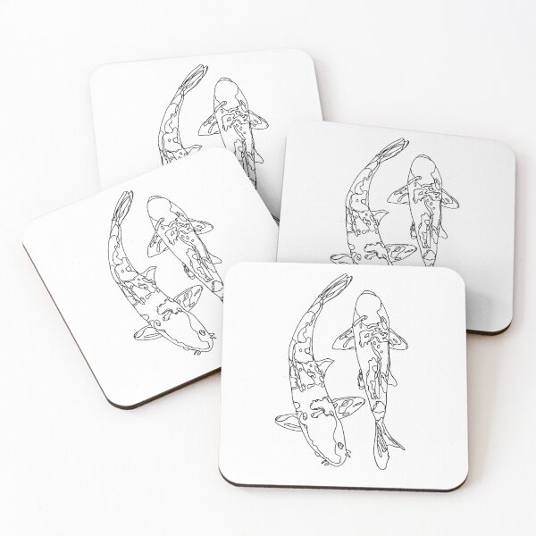 Item preview, simple line work of twp swimming koi fish designed and sold by The Red Shop.