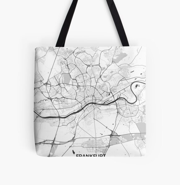 Frankfurt City Map Gray All Over Print Tote Bag
