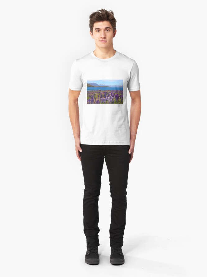 Alternate view of Lake Tekapo and wild flowering lupins Slim Fit T-Shirt
