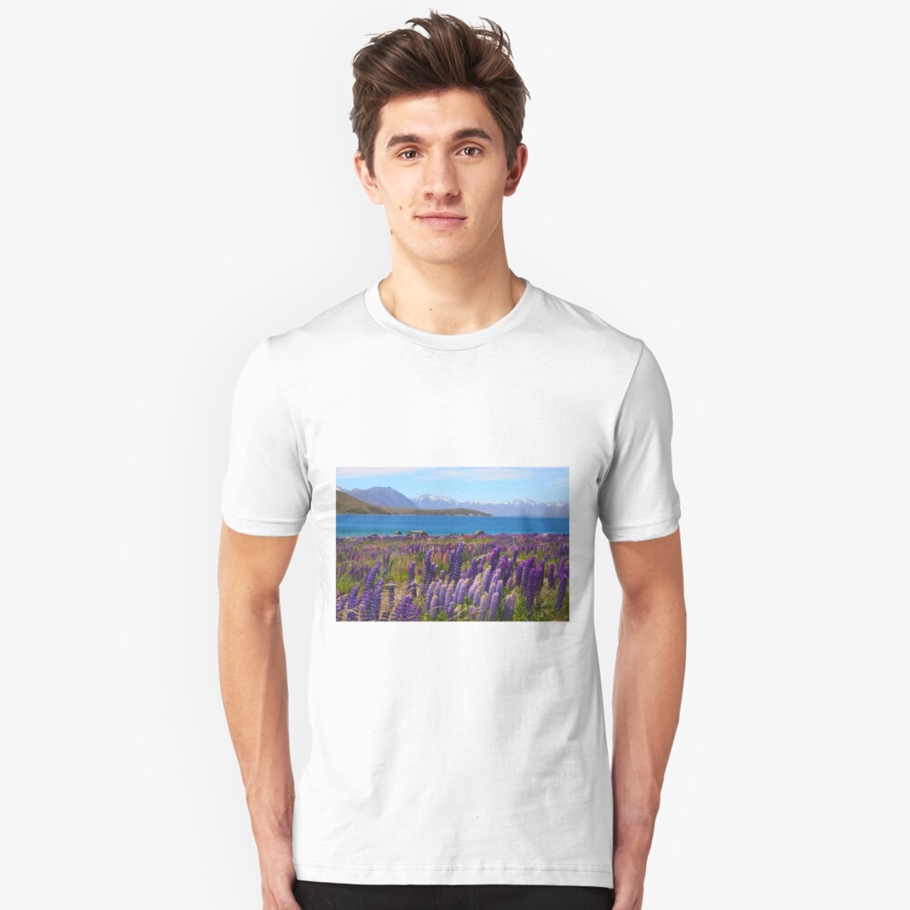 Lake Tekapo and wild flowering lupins Slim Fit T-Shirt