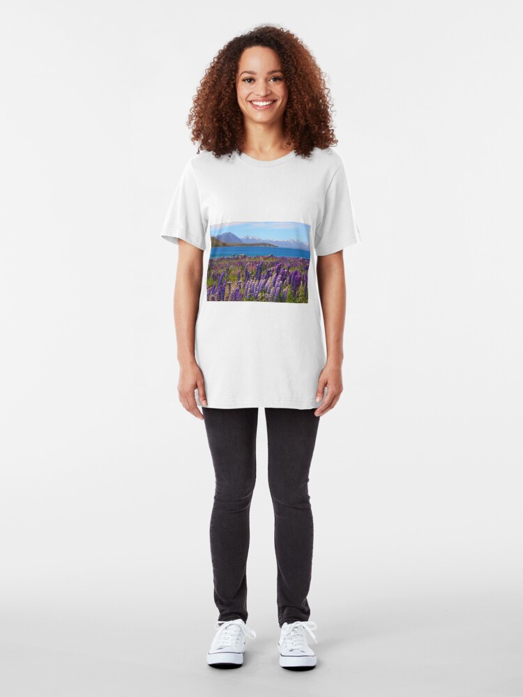 Alternate view of Lake Tekapo and wild flowering lupins Slim Fit T-Shirt